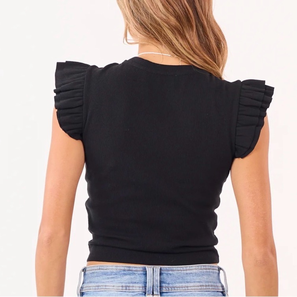 Double Zero Black Ruffled Top - Picture 2 of 3